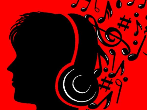 Red headphones artwork (Creative Commons)